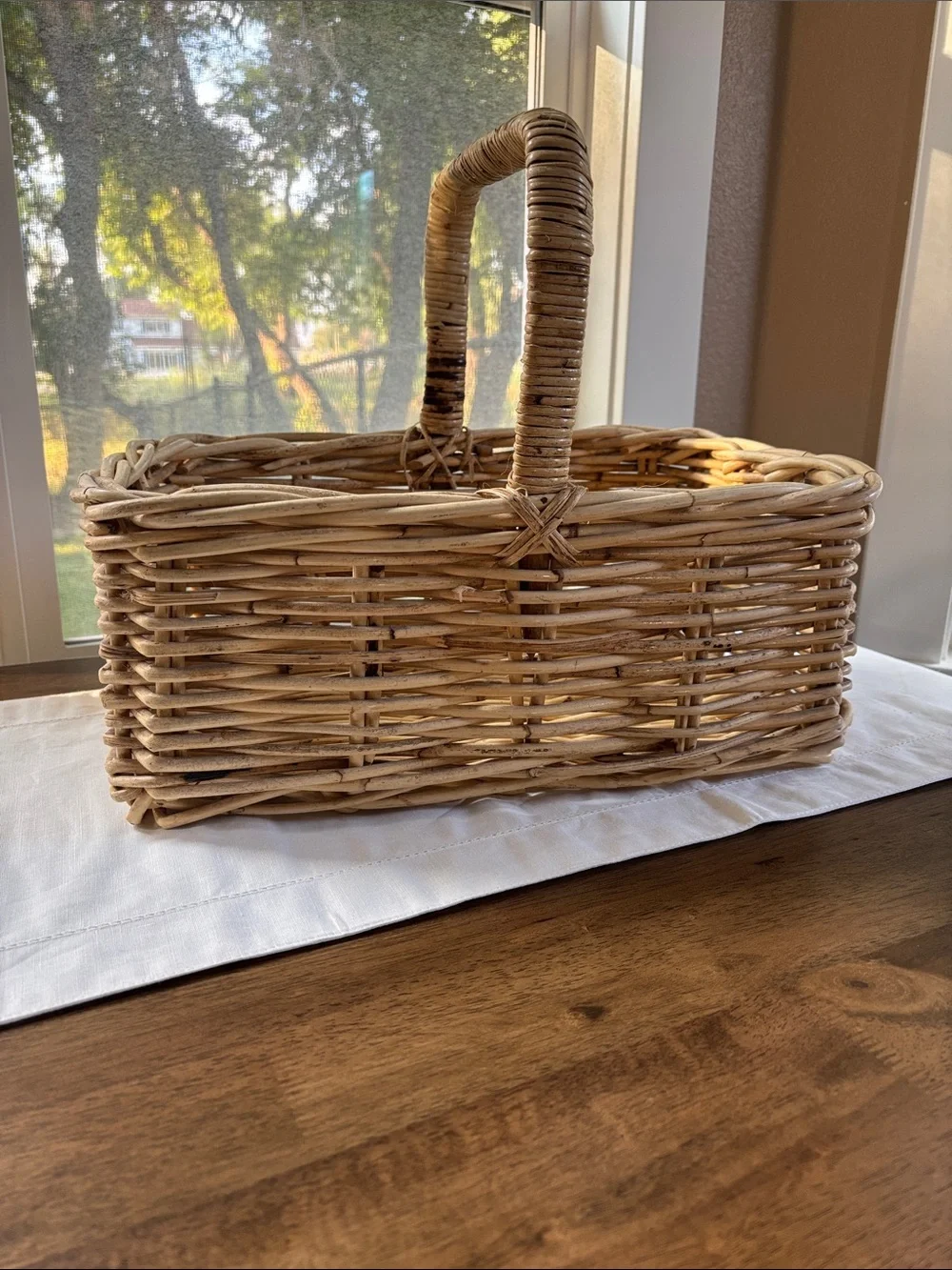 Vintage Handwoven Natural Rattan Basket with Handle